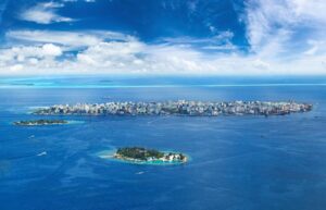Male city ariel view